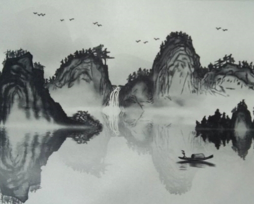 上海山水倒影夹画